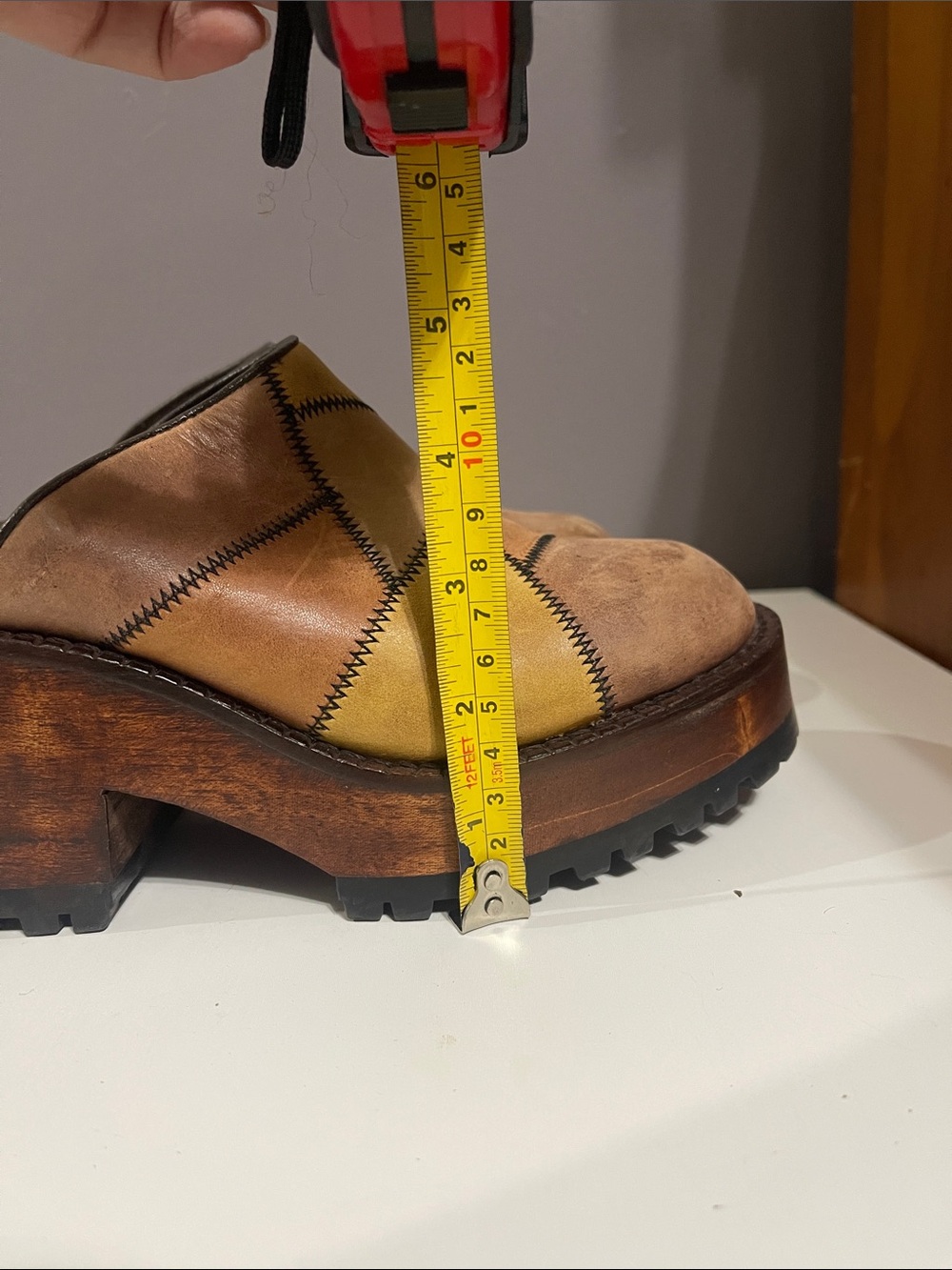 Y2K VTG Steve Madden Brown Leather Patchwork Platform Clog Mules - Picture 11 of 11